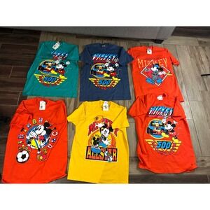 Vintage 90s Mickey & Co T Shirt Lot 6pc USA Made Racing 500 Sports NWT Disney